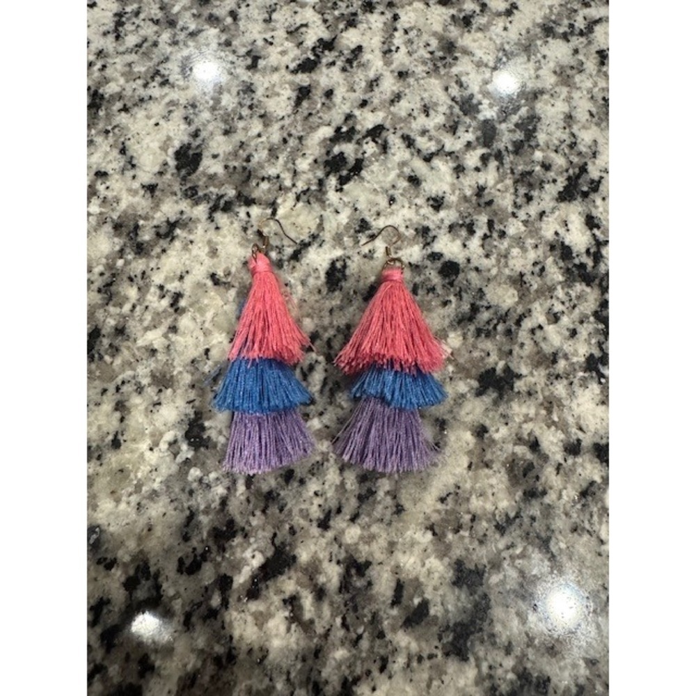 Tiered Tassel Earrings Pink Blue Purple Dangle Drop‎ Boho Chic